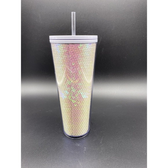 Starbucks 24oz Venti WHITE PINK SEQUIN Cold Cup Tumbler‎ 2020 Holiday Purple Top - Picture 2 of 6